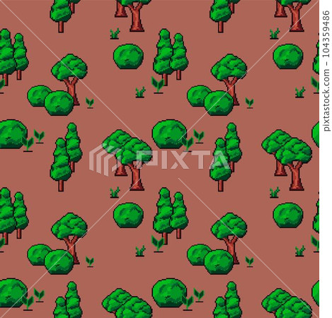 Woods or forest in game design, pixel pattern Woods or forest in game design, pixel pattern 104359486