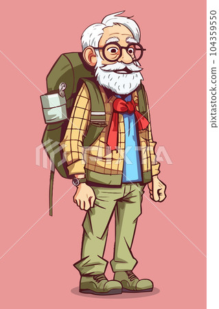 Vector Illustration, Grandpa Cartoon Character on a Trip Vector Illustration, Grandpa Cartoon Character on a Trip 104359550