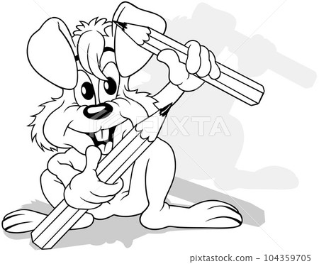 Drawing of a Bunny Holding Two Crayons Drawing of a Bunny Holding Two Crayons 104359705