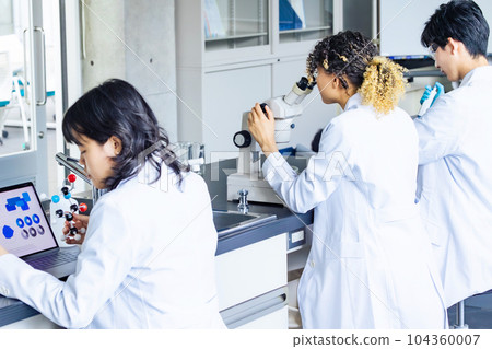 Multinational researcher group experimenting in the lab Multinational researcher group experimenting in the lab 104360007