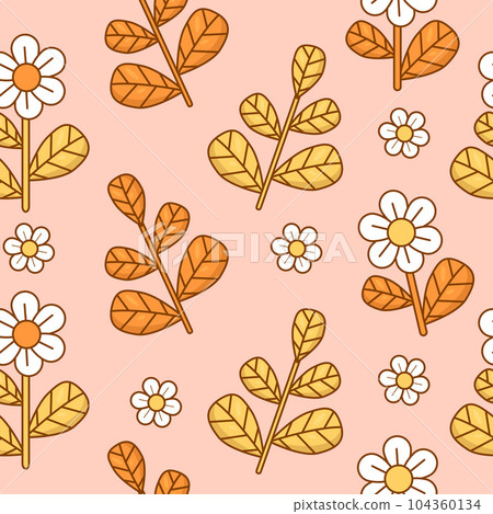 Floral Vector Background With Vintage Groovy Daisy Flowers