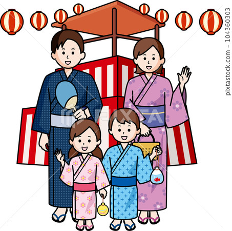 夏日祭浴衣家族、櫓、燈籠 夏日祭浴衣家族、櫓、燈籠 104360303