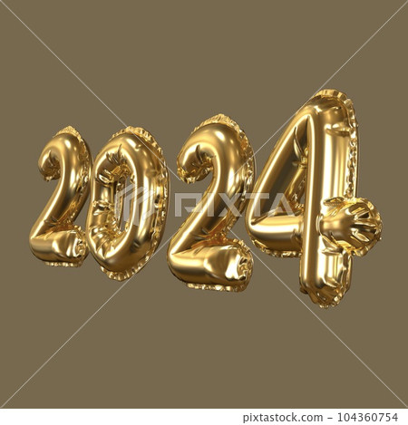 2024 New Year. 3D illustration of numbers 2024. beige background, gold numerals 104360754