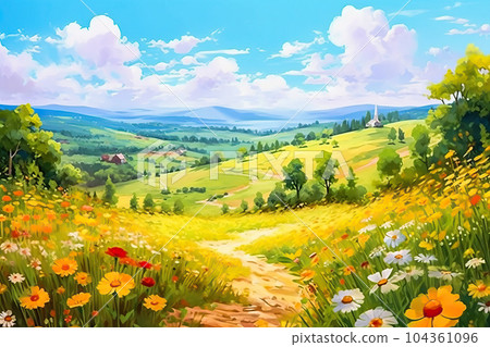 Beatiful natural spring summer landscape of a...-插圖素材 [104361096] - PIXTA圖庫