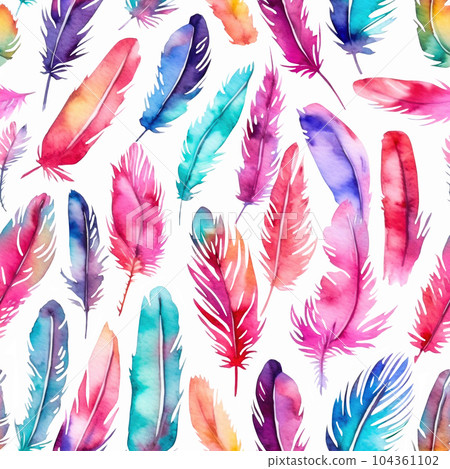 Seamless pattern with watercolor colorful feathers - Stock Illustration ...