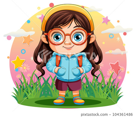 Cute chubby girl cartoon at the park outdoor 104361486