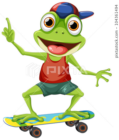 Green Frog Playing Skateboard Green Frog Playing Skateboard 104361494