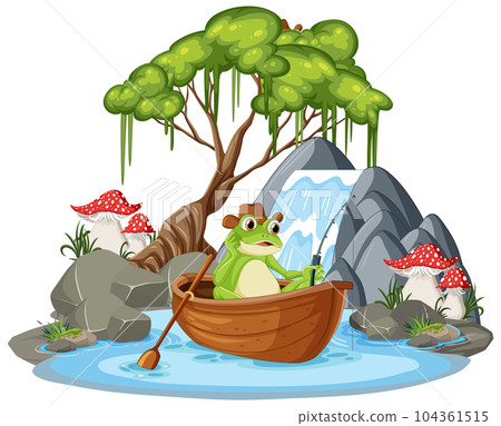Green Frog in Waterfall Scene Green Frog in Waterfall Scene 104361515