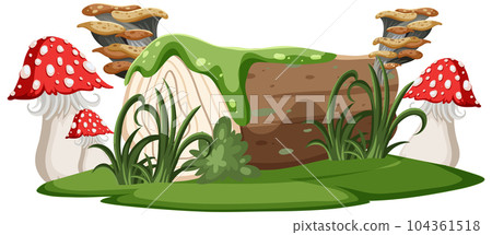Log Wood with Mushroom and Grass in Cartoon Style 104361518