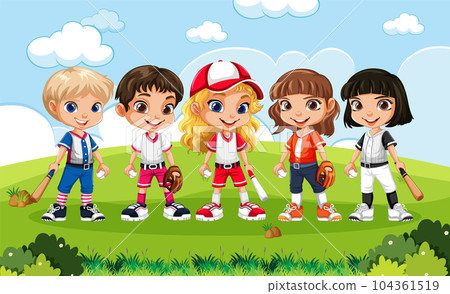 Girls in Baseball Outfits at School Scene 104361519