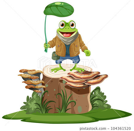 Cartoon Green frog Standing on Stump 104361520
