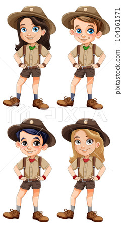 Set of boy and girl in scout uniform Set of boy and girl in scout uniform 104361571