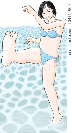 12歲女孩穿著泳衣踢起腳 104361909