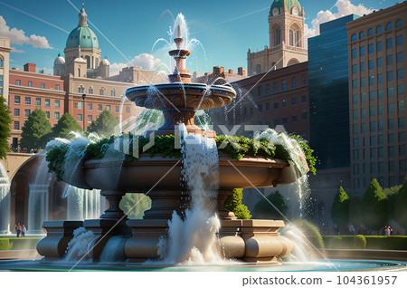 [AI image] City with fountain, image 104361957