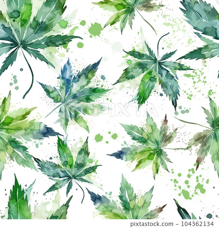 Seamless pattern green leaves of marijuana watercolor. Vector illustration Seamless pattern green leaves of marijuana watercolor. Vector illustration 104362134