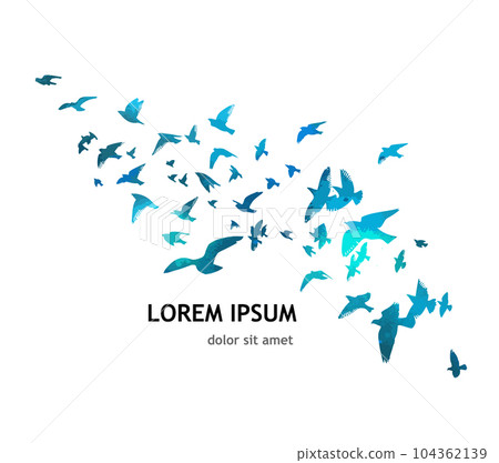 A flock of blue watercolor flying birds. Free birds abstraction Vector illustration A flock of blue watercolor flying birds. Free birds abstraction Vector illustration 104362139