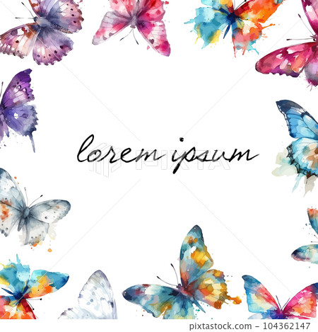 Square background frame with watercolor butterflies for text. Mixed media. Vector illustration Square background frame with watercolor butterflies for text. Mixed media. Vector illustration 104362147