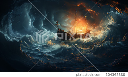 波濤洶湧的大海（生成AI） 104362888