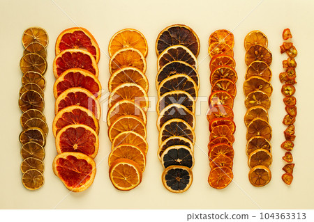 Dried sliced citrus fruits Dried sliced citrus fruits 104363313