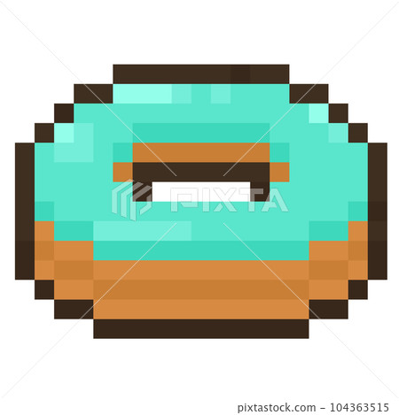 Pixel art green cream donut icon. Pixel art green cream donut icon. 104363515