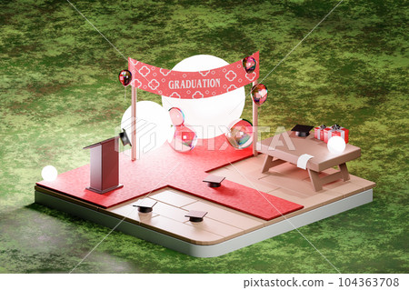 3D render illustration of modern space for graduation. Isometric view 104363708
