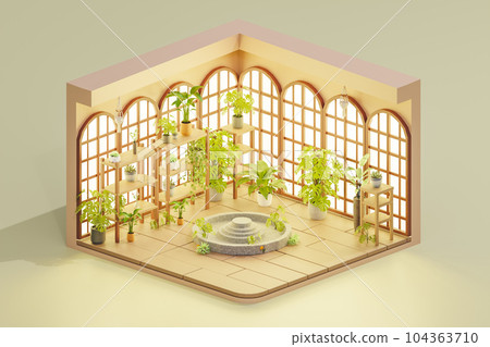3D render illustration of room for potted plants. Isometric view 104363710