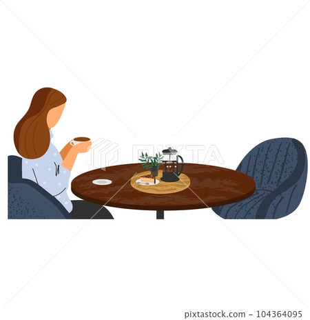 Woman drink tea sitting along in cafe vector icon Woman drink tea sitting along in cafe vector icon 104364095