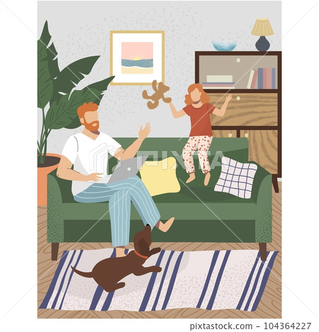 Father work online daughter make noise vector 104364227