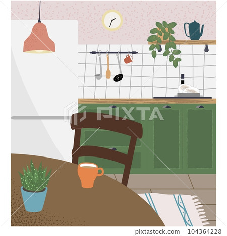 Home kitchen interior cozy place to work vector 104364228