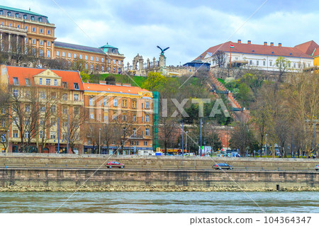 Budapest, Hungary panorama with Buda Castle 104364347