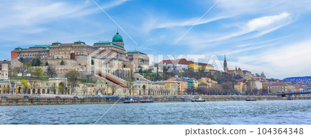 Budapest, Hungary panorama with Buda Castle banner Budapest, Hungary panorama with Buda Castle banner 104364348