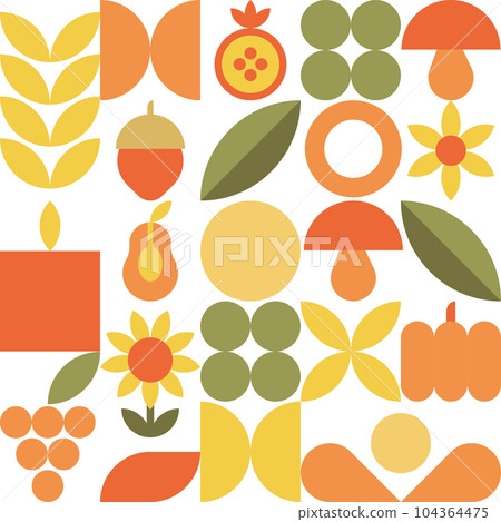 Geometric mosaic, bauhaus pattern. Modern geometry figure, shape and autumn elements. Scandinavian. Geometric mosaic, bauhaus pattern. Modern geometry figure, shape and autumn elements. Scandinavian. 104364475
