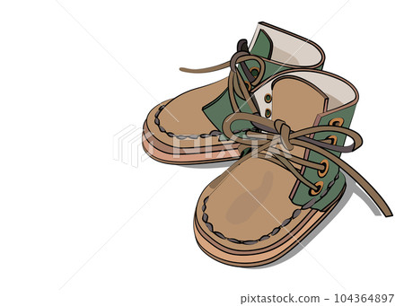 Baby shoes, green and brown combination, leather boots illustration Baby shoes, green and brown combination, leather boots illustration 104364897