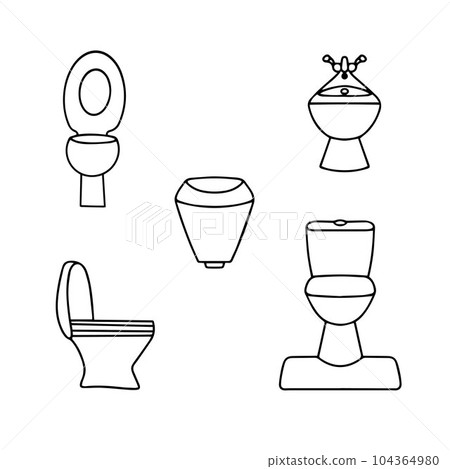 A set of toilet bowls.Toilet kit line icon, logo highlighted on a white background, toilet bowl. Vector illustration 104364980