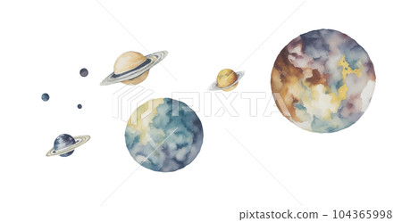 Planet watercolor style illustration set Generative AI 104365998