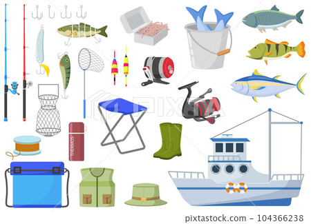 Set of fisherman elements on white background 104366238