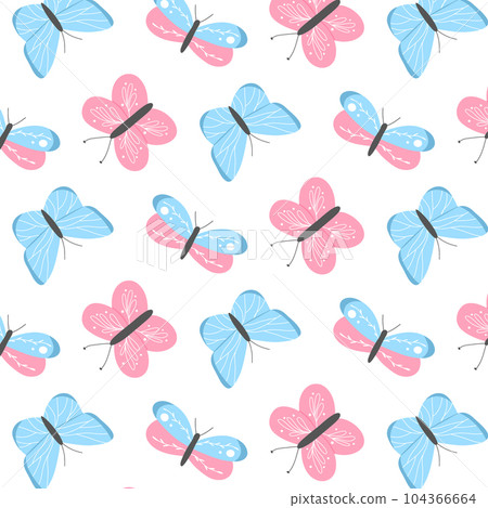 Kids seamless pattern with butterflies. Vector illustration. Butterfly print in hand-drawn style. Cute pattern with insects. Kids seamless pattern with butterflies. Vector illustration. Butterfly print in hand-drawn style. Cute pattern with insects. 104366664