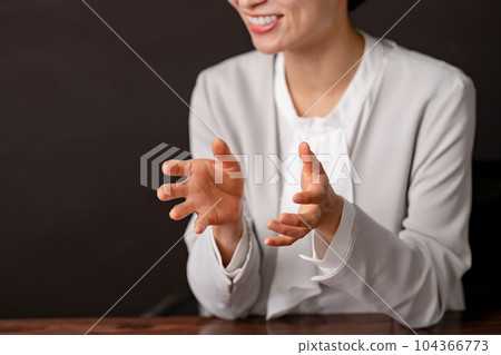 正在進行談話的婦女即將接受采訪 104366773