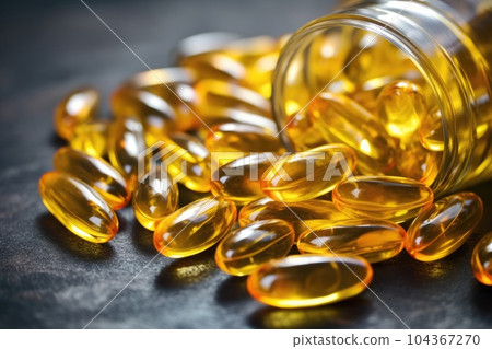 Capsules of fish oil omega 3. Generative AI 104367270