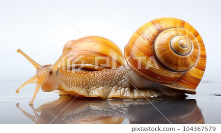 Snail, Large mollusk snails with brown striped shell. Snail, Large mollusk snails with brown striped shell. 104367579