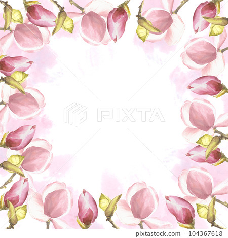 Floral frame watercolor magnolias flowers buds leaves Hand painted Illustration Floral frame watercolor magnolias flowers buds leaves Hand painted Illustration 104367618