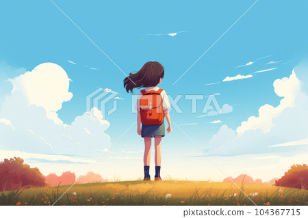Kids with school backpack go to school illustration.  Back to school concept graphic design. 104367715