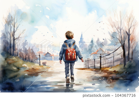 Kids with school backpack go to school illustration.  Back to school concept graphic design. 104367716