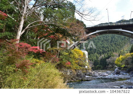 Mitake Gorge and Mitake Bridge in Autumn Mitake Gorge and Mitake Bridge in Autumn 104367822