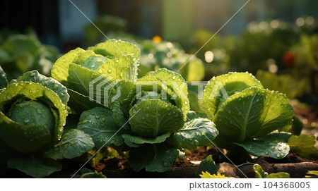 Fresh ground cabbage close-up, Organic cabbage from the farm, Head of cabbage, Growing healthy vegetables. 104368005