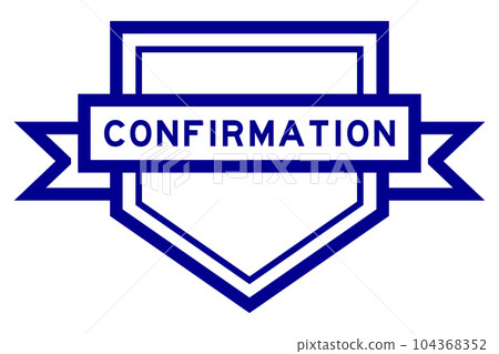 Vintage blue color pentagon label banner with word confirmation on white background 104368352