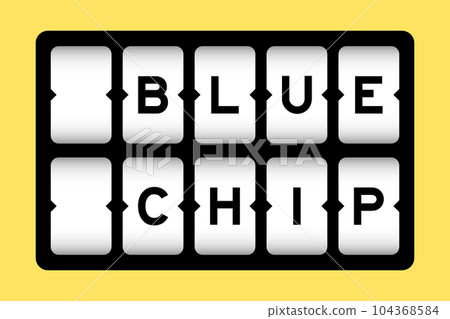 Black color in word blue chip on slot banner with yellow color background 104368584