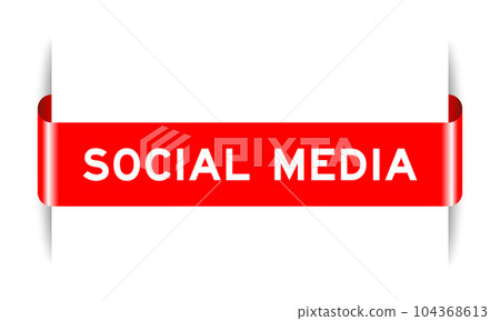 Red color inserted label banner with word social media on white background 104368613
