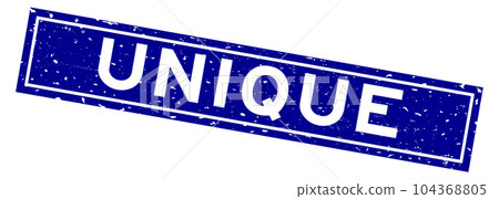 Grunge blue unique word square rubber seal stamp on white background 104368805