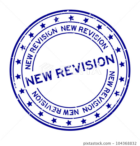 Grunge blue new revision word round rubber seal stamp on white background Grunge blue new revision word round rubber seal stamp on white background 104368832